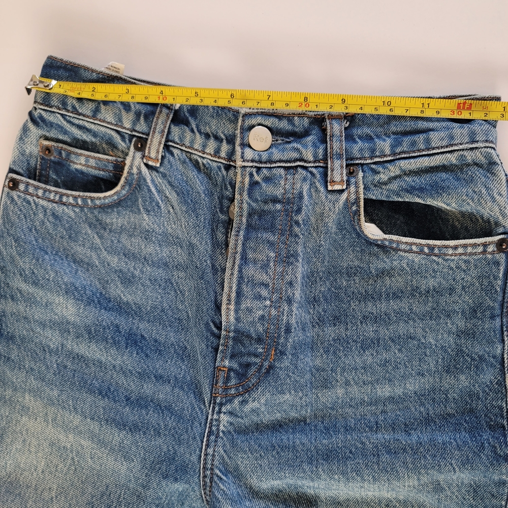 Reformation Cynthia Mushroom Embroidered High Rise Straight Medium Wash Jeans 24 - Picture 7 of 11